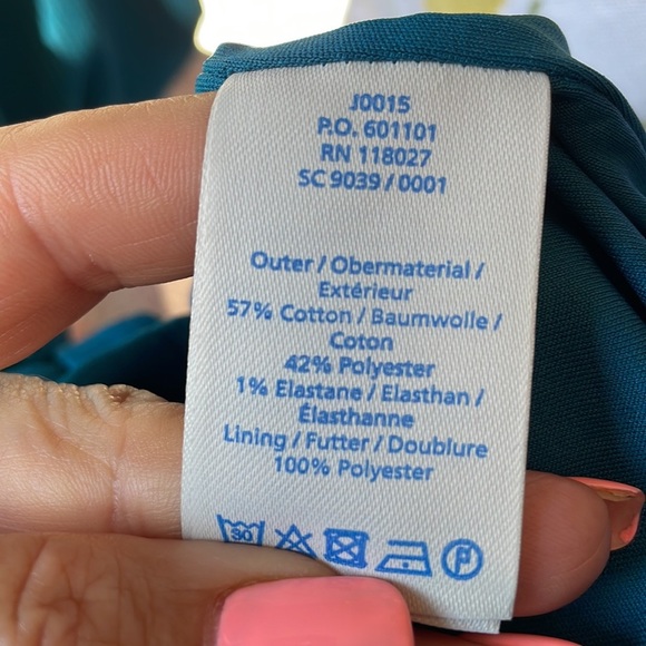 BODEN textured ribbed solid teal bodycon fit dress short sleeve low round back 4 - Picture 14 of 16